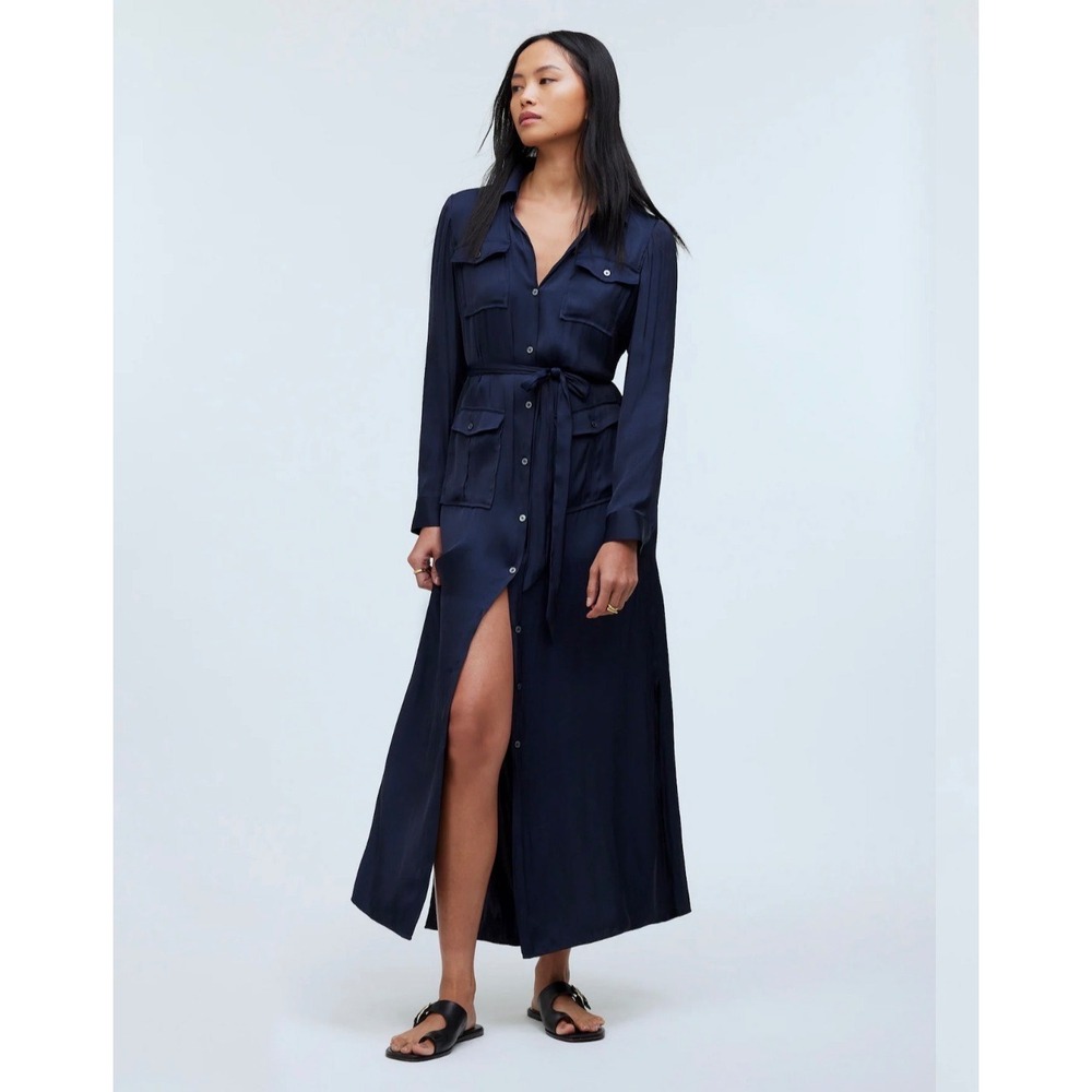 NWT Madewell Sz S Buton-Front Utility Shirtdress in Satin $138